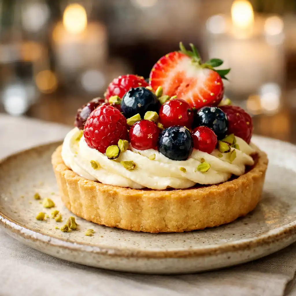 Dessert élégant de tartelette aux fruits rouges et crème légère